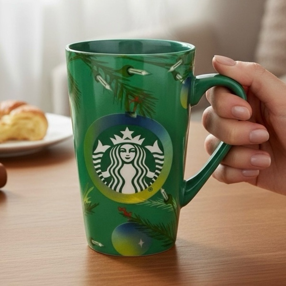 Starbucks 2020 Christmas Mug Cup Tall 16 oz Green Porcelain with Handle